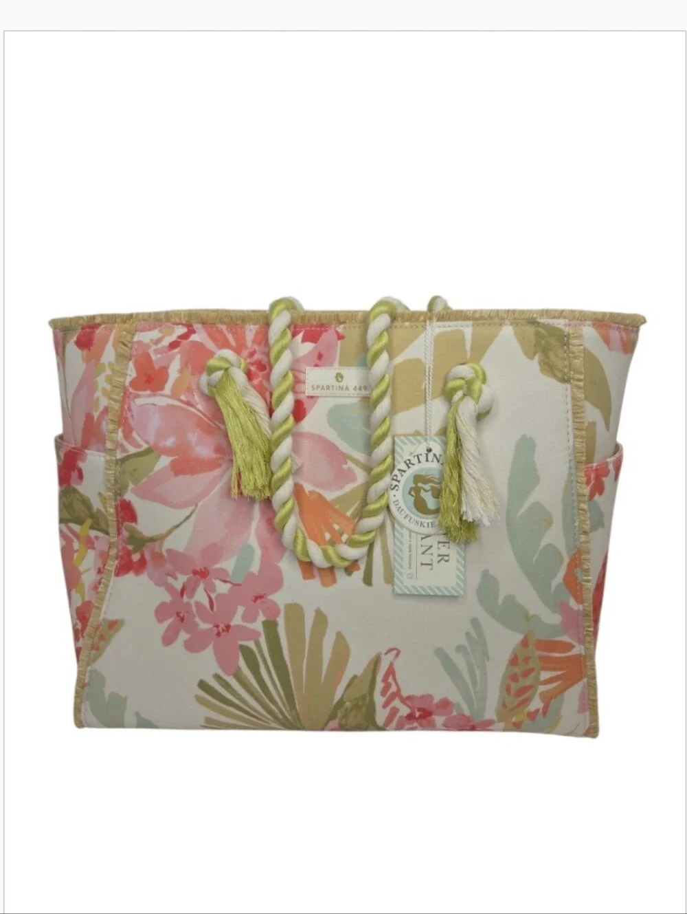 Spartina 449 Large Laminated Cotton Linen Rope Beach Tote Castillo Tropical NEW
